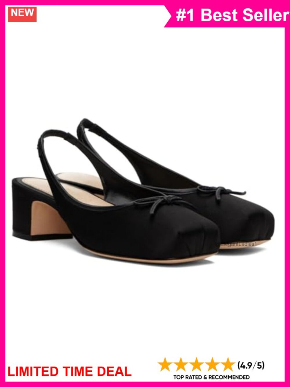 Satin Ruched Ballet Mary Jane Slingback Heels with Bow Square Toe